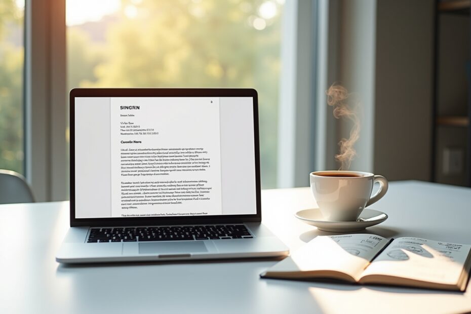 A modern workspace featuring a laptop with a ChatGPT-generated covering letter on screen, symbolising productivity.